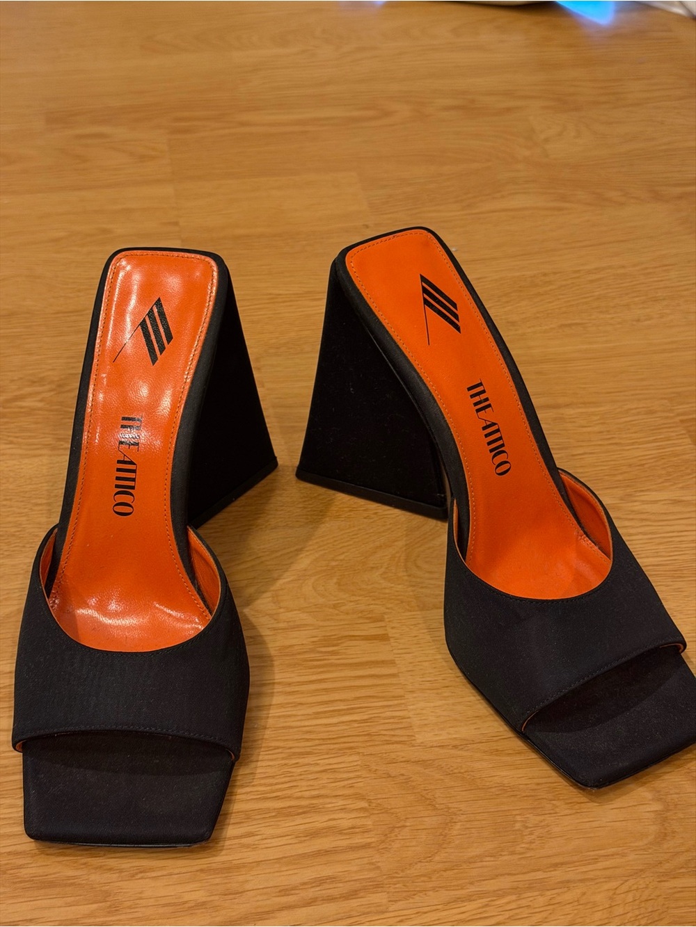 The Attico Devon Black Satin Block Heel